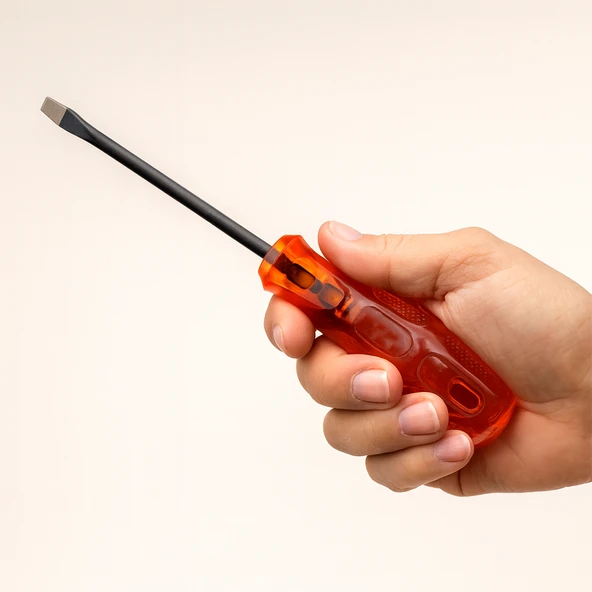 6x100 Mm Premium Kalite Tornavida Uzun Boy Premium Kraft Düz Tornavida Turuncu Plastik Sap - Resim 2