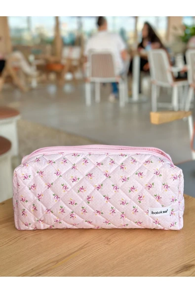 Toz Pembe Gül Desenli Saç Şekillendiricileri İçin Seyahat Çantası - XL Boy - 4