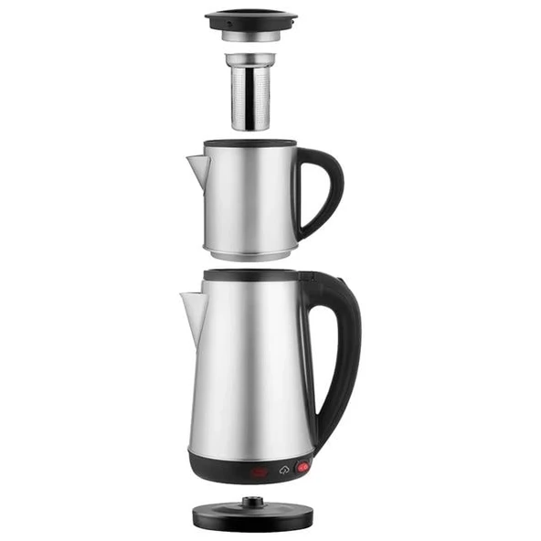 Crown CRW-2201 1800W 1.8 - 0.8 Litre Çelik Hazneli Çaycı Mutfak Kettle Demlikli Ve Süzgeçli Inox - Resim 4