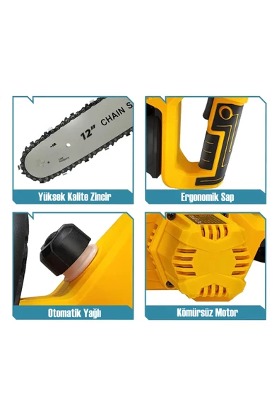 MLN-12D Şarjlı Çift Akülü Otomatik Yağlamalı Dal Budama Makinesi Bataryalı Odun Ağaç Kesme Testeresi - 2
