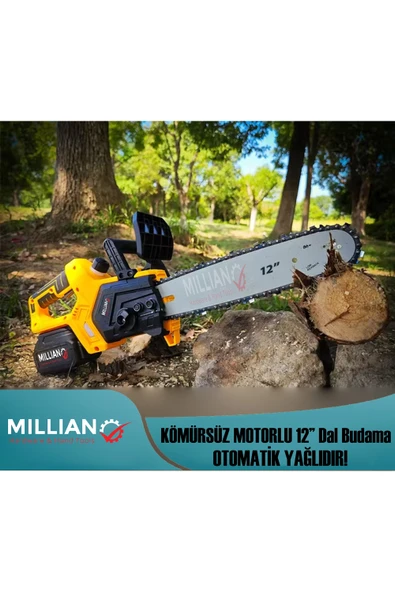 MLN-12D Şarjlı Çift Akülü Otomatik Yağlamalı Dal Budama Makinesi Bataryalı Odun Ağaç Kesme Testeresi - 3