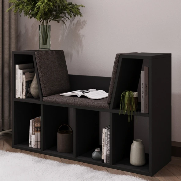 Livora Minderli Kitaplık - Oturma Alanlı 103 cm Minimalist Tasarım - 3