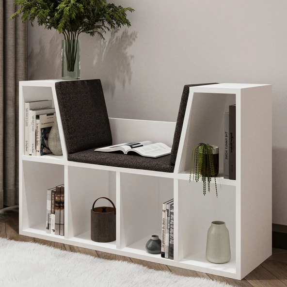 Livora Minderli Kitaplık - Oturma Alanlı 103 cm Minimalist Tasarım - 3