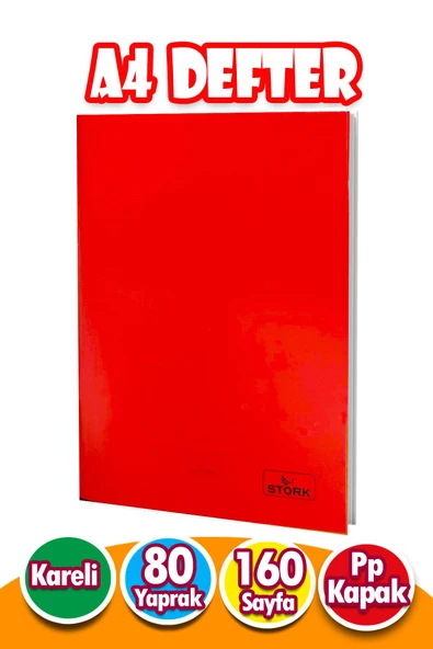 PP Kapaklı Tel Dikişli Defter 80 Yaprak | A4 | Kareli Defter Büyük Boy