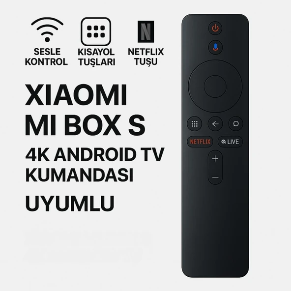Polham Xiaomi Mi Box S 4K Android TV Uyumlu Bluetooth Kumanda, Netflix Tuşlu Mi Box S 4K Kumanda