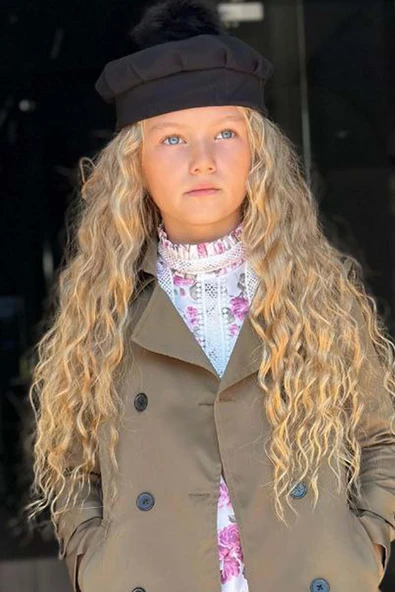 Kız Çocuk Üzeri Dantel İşlemeli Elbise Çift Cep Detaylı Kemerli Yeşil Trençkot - Resim 4