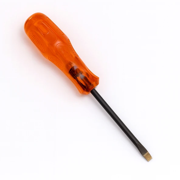 6x100 Mm Premium Kalite Tornavida Uzun Boy Premium Kraft Düz Tornavida Turuncu Plastik Sap - Resim 3