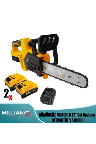 MLN-12D Şarjlı Çift Akülü Otomatik Yağlamalı Dal Budama Makinesi Bataryalı Odun Ağaç Kesme Testeresi - 4