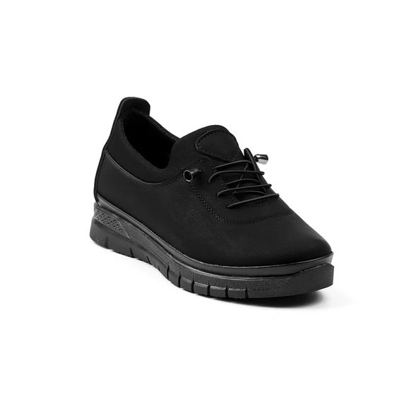 Kadın Siyah Süet Ortopedik Anne Ayakkabısı - Rahat Kaymaz Taban, Bağcıklı Günlük Yürüyüş Ayakkabısı - 3