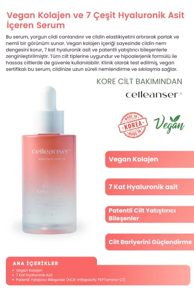 Celleanser-Kırışıklık Ve Yaşlanma Karşıtı, Yoğun Nemlendirici, Bariyer Onarıcı, Vegan Kolajen Yüz Serumu - Resim 2