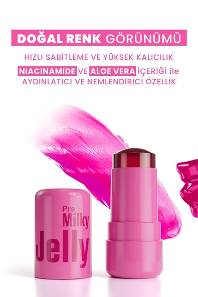 Milky Jelly Doğal Görünüm Dudak ve Yanak Renklendirici Allık Pembe (Pink) 5 GR - Resim 3