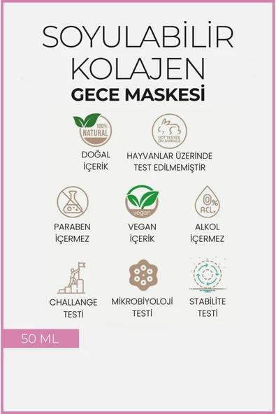 Collagen Peel off Night Mask  Soyulabilir Kolajen Gece Maskesi Niasinamid  E Vitamini Içerikli - Resim 5