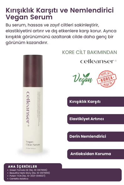 Celleanser-Yaşlanma Karşıtı, Nemlendirici, Bariyer Onarıcı, Besleyici, Antioksidan Vegan Yüz Serumu - Resim 2
