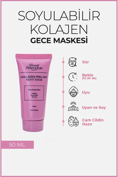 Collagen Peel off Night Mask  Soyulabilir Kolajen Gece Maskesi Niasinamid  E Vitamini Içerikli - Resim 3