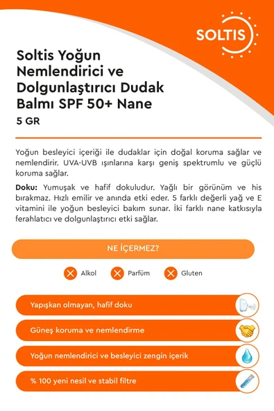 Yoğun Nemlendirici ve Dolgunlaştırıcı Dudak Balmı SPF 50+ Naneli, 5 ml - 2