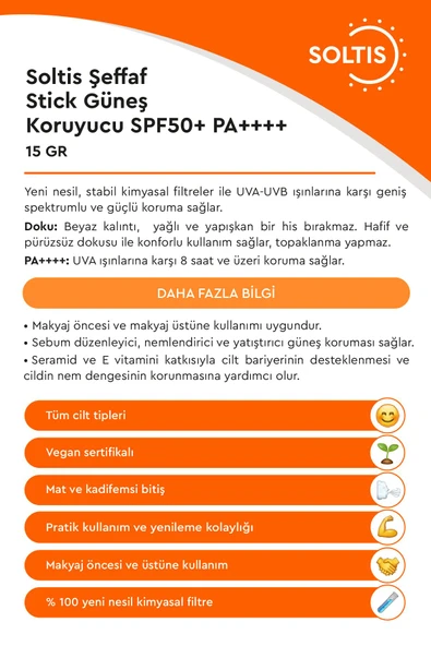 Şeffaf Stick Güneş Koruyucu SPF50+ Pa++++, 15 Gr - Resim 3