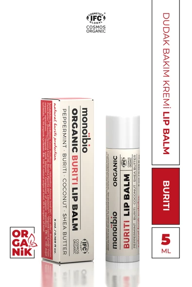 Buriti Organik Onarıcı Dudak Bakım Kremi - Kuru Ve Çatlak Dudaklar Için Nemlendirici Lip Balm 5 ml ürün görseli