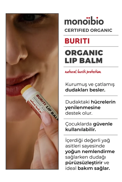 Buriti Organik Onarıcı Dudak Bakım Kremi - Kuru Ve Çatlak Dudaklar Için Nemlendirici Lip Balm 5 ml - Resim 3