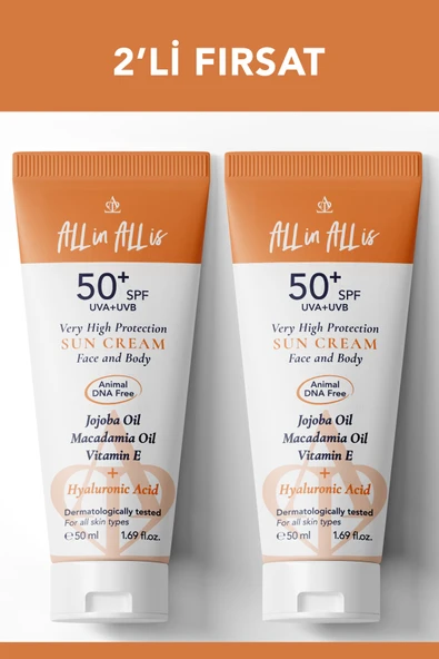 Hyalüronik Asit Ve Jojoba Yağı Içeren Spf 50+ Tüm Ciltler Için Yüksek Korumalı Güneş Kremi 2 Adet - Resim 2