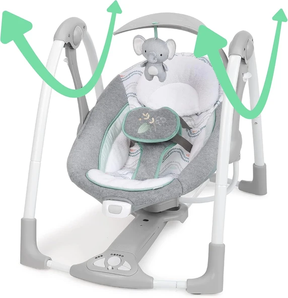 Ingenuity ConvertMe 2'si 1 Arada Kompakt Taşınabilir Otomatik Bebek Salıncağı ve Bebek Koltuğu, Pil Tasarrufu Sağlayan T - 4