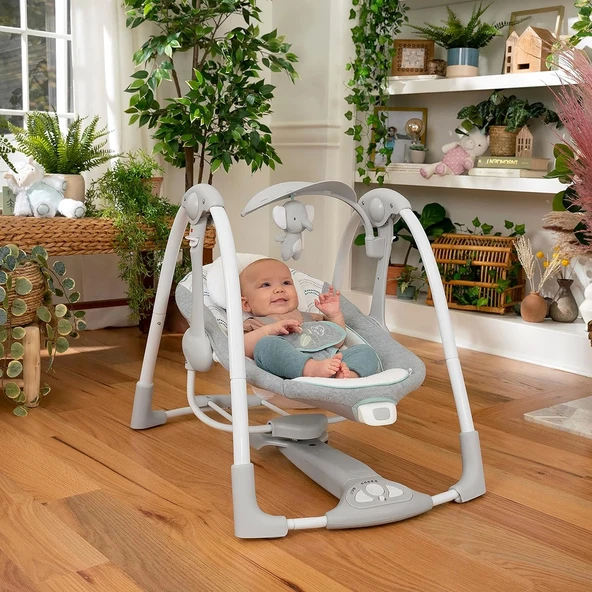 Ingenuity ConvertMe 2'si 1 Arada Kompakt Taşınabilir Otomatik Bebek Salıncağı ve Bebek Koltuğu, Pil Tasarrufu Sağlayan T - 8