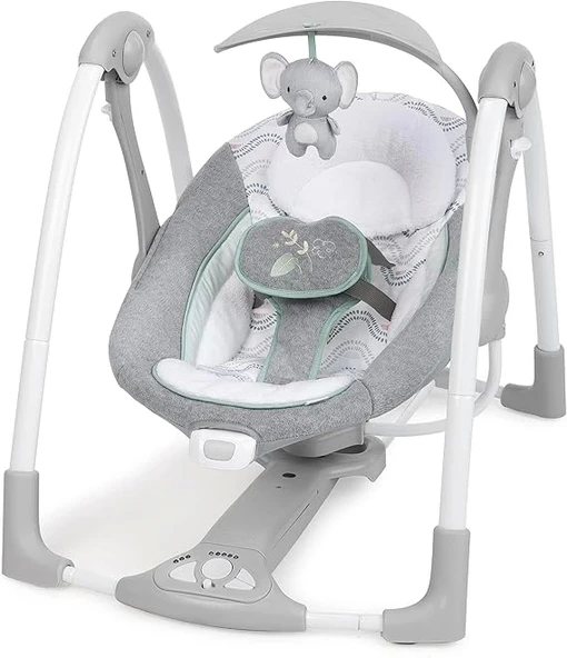 Ingenuity ConvertMe 2'si 1 Arada Kompakt Taşınabilir Otomatik Bebek Salıncağı ve Bebek Koltuğu, Pil Tasarrufu Sağlayan T - 1
