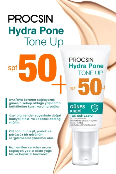 Hydra Pone Spf50+ Cilt Tonu Eşitleyici Makyaj Efekti Veren Cam Cilt BB Güneş Kremi Pa++++ - Resim 2