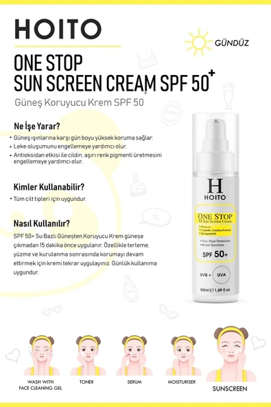 Hızlı Emilen Yapışkanlık Hissi Bırakmayan Güneş Koruyucu SPF50+/PA++++50ml-One Stop Sun Screen Cream - Resim 3