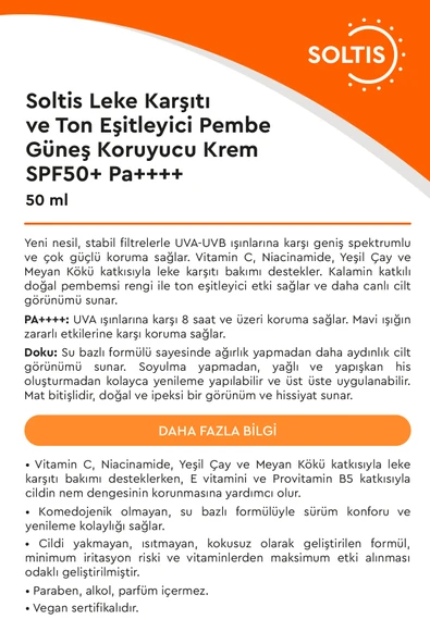 Leke Karşıtı ve Ton Eşitleyici Pembe Güneş Koruyucu Krem SPF50+ Pa++++, 50 ml - Resim 3