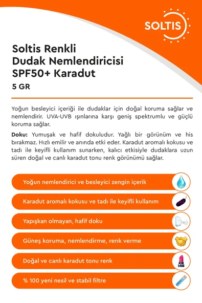 Renkli Dudak Nemlendiricisi SPF 50+ Karadut  5 gr - Resim 3