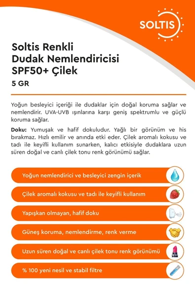 Renkli Dudak Nemlendiricisi SPF50+ Çilek, 5 gr - 3