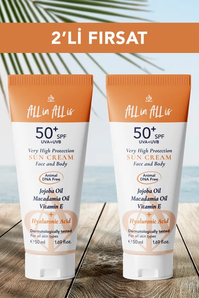 Hyalüronik Asit Ve Jojoba Yağı Içeren Spf 50+ Tüm Ciltler Için Yüksek Korumalı Güneş Kremi 2 Adet ürün görseli