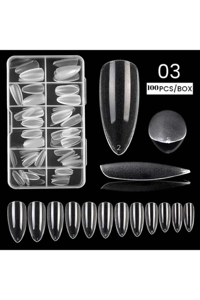 100 Adet Özel Kutulu Yeni Nesil Jel Destekli Şeffaf Badem Tırnak - Resim 2