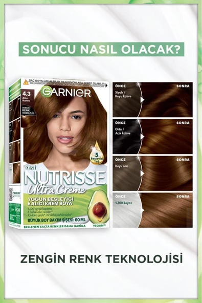 Nutrisse Yoğun Besleyici Kalıcı Krem Saç Boyası 4.3 Altın Kahve - 3