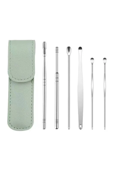 Deri Çantalı 6 Parça Çelik Kulak Temizleme Seti - 4