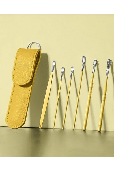 Deri Çantalı 6 Parça Çelik Kulak Temizleme Seti