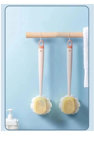 2'si 1 arada kıl ve lif kabağı ile duş vücut fırçası Uzun Saplı Sırt Fırçası - Resim 5