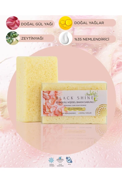 Doğal Gül Ve Zeytinyağı Içerikli, %35 Nemlendiricili, Süngerli Kişisel Katı Bakım Sabunu 100 gr - 1