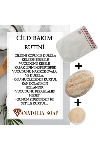 Doğal Kabak Lifi Yüz Ve Vücut Ayrıca Kelebek Kalın Kese Birlikte Muhteşem Üçlü - Resim 3