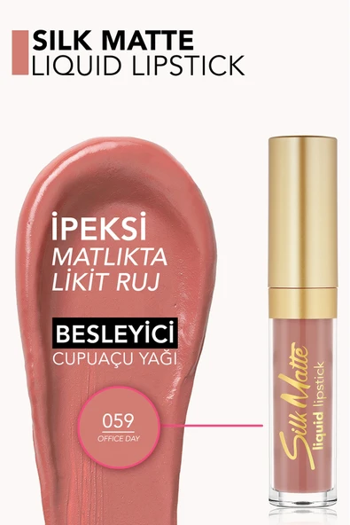Silk Matte Yüksek Pigmentli & Mat Bitişli Nemlendirici Likit Ruj- 8682536076623- 59 OFFICE DAY - Resim 5