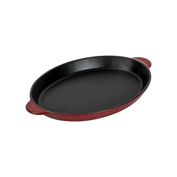 Lava Döküm Oval Fajita Tabağı Döküm Demir Yekpare Çift Kulplu Ölçü 18x24cm.-Bordo - 2