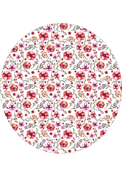 Yuvarlak Çiçek Desenli Duck Kumaş Masa Örtüsü 150x150 Cm - 5