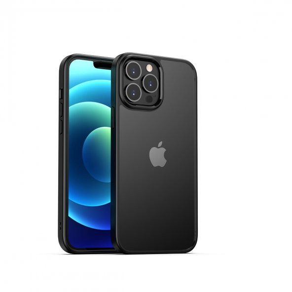 KNY Apple İphone 13 Pro Kılıf Renkli Silikon Kenarlı Hom Kapak Siyah