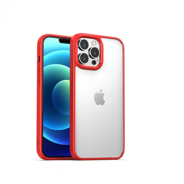 KNY Apple İphone 13 Pro Kılıf Renkli Silikon Kenarlı Hom Kapak Kırmızı
