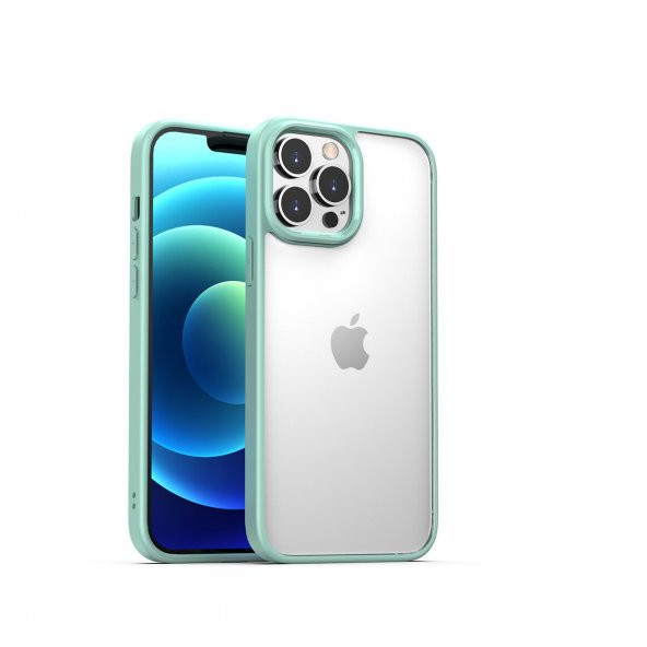 KNY Apple İphone 13 Pro Kılıf Renkli Silikon Kenarlı Hom Kapak Turkuaz