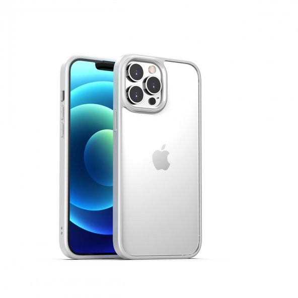 KNY Apple İphone 13 Pro Kılıf Renkli Silikon Kenarlı Hom Kapak Beyaz