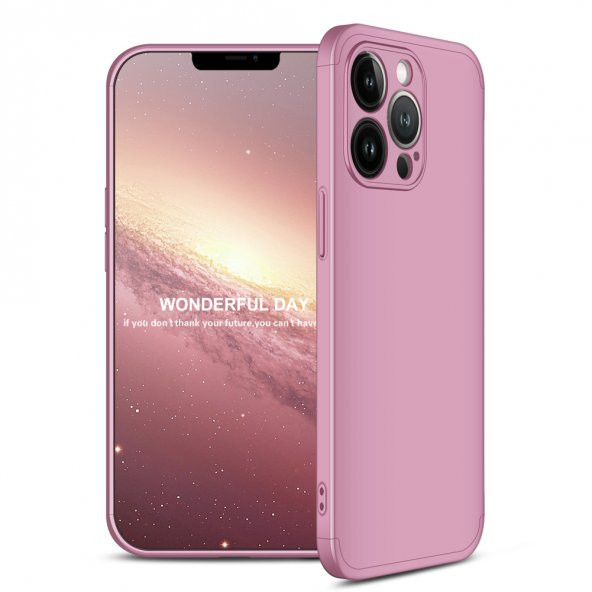 KNY Apple İphone 13 Pro Kılıf 3 Parça 360 AYS Kapak Rose Gold