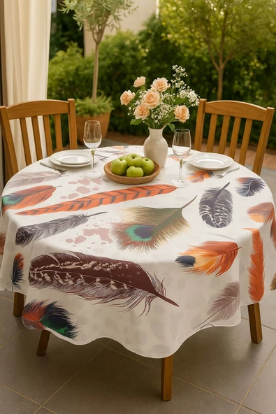 Yuvarlak Tüy Desenli Duck Kumaş Masa Örtüsü 150x150 Cm