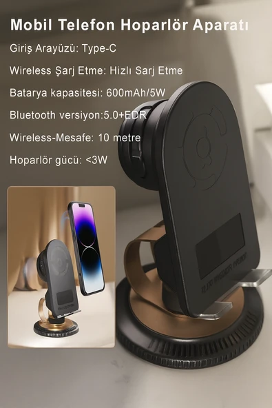 F69 4’ü 1 Arada Telefon  Tablet Standı Kablosuz Şarj  Cihazı  Endüksiyon Hoparlörlü - 5
