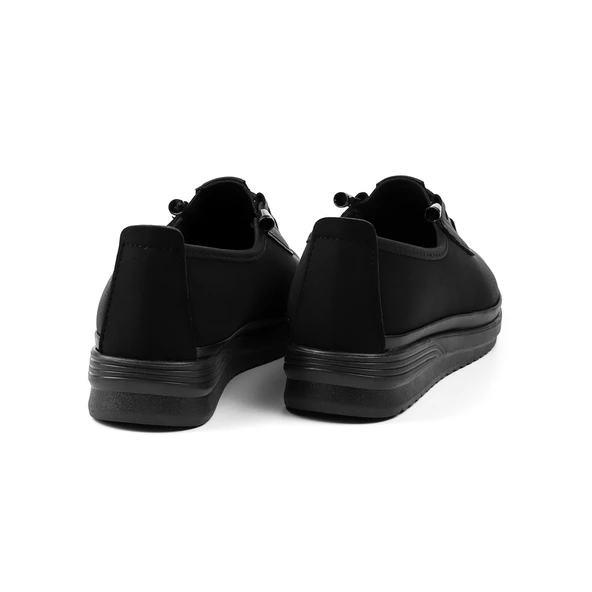 Kadın Siyah Ortopedik Anne Ayakkabısı - Rahat Kaymaz Taban, Bağcıklı Günlük Yürüyüş Ayakkabısı - Resim 4